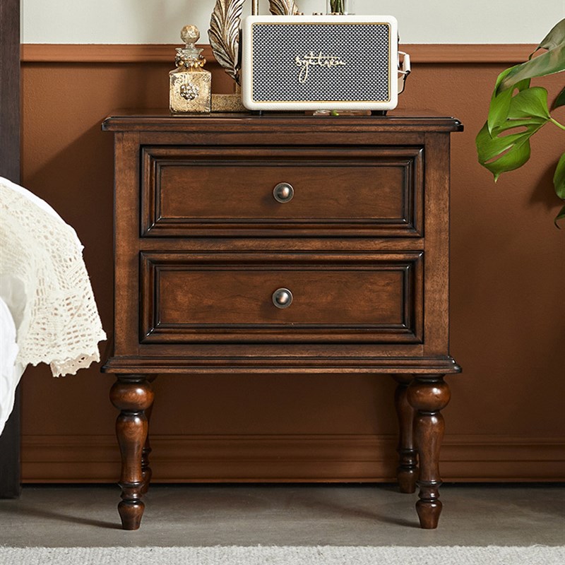 暮云尚品法式复古实木床头柜卧室收纳柜白色小柜子复古床边置物柜