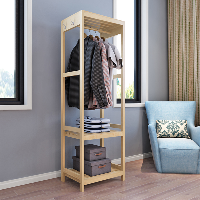 特价卧室简易实木衣柜衣帽架落地衣架松木衣橱小型环保挂衣柜包邮