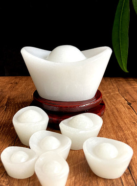 天然玉石白玉元宝摆件招財进宝办公室桌面家居玄关装饰纯手工雕刻