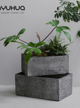 简约灰色水泥矮款阳台长方形花盆北欧仙人掌绿植客厅细窄长条花槽
