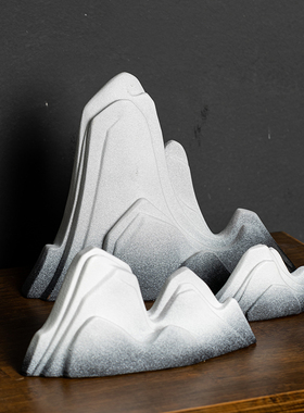 禅意陶瓷假山摆件鱼缸造景微景观盆景装饰新中式客厅雪山玄关摆设