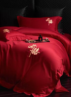 新中式结婚1床被用上品红色110\/8喜字被套新婚庆四件套喜罩婚房.