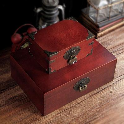 木盒子覆古带锁纳盒实木质小箱OMC子密码木箱红子家用收木头匣色