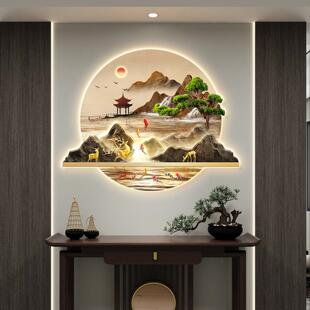 迎松挂画新客式入户玄中关装感饰画正对门DY1760高级带灯画走廊过