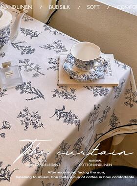 法式中古风复古棉布花长方OXV形布台茶印几桌轻奢餐桌圆布防尘布