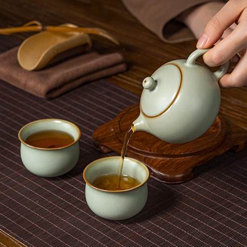汝西施茶壶套装壶景德镇窑Z8112陶瓷一杯仿古汝瓷家用功夫二茶具