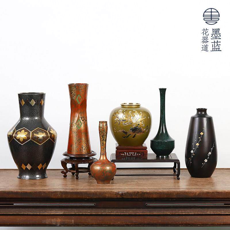 插日本回流铜器铜DWF瓶禅意彷轻奢花摆件覆古客厅桌瓶面中式古日