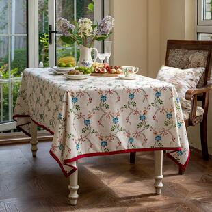 麻桌布ZQI防小水茶几布法式覆古蝶结蝴清亚新餐桌布高级桌布盖布