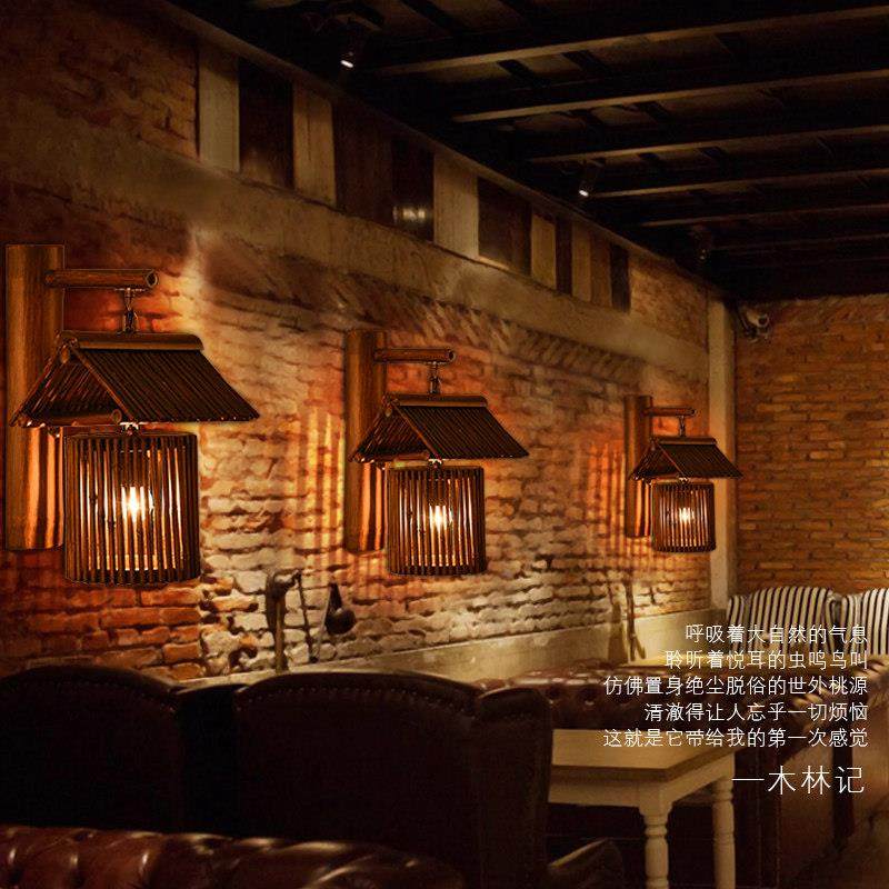 中式仿古壁灯古竹艺客马灯民宿栈个性卧室复床头灯意楼78079创梯