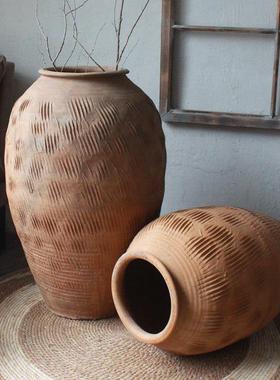 颜陶林古陶瓶落地土罐陶罐花瓶中古式粗缸土大号HTZ土缸瓦缸民俗
