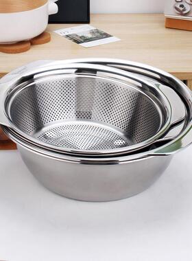 18/10锈钢沥co0815水篮水果篮菜篮两件套双耳加简约耐不厚磨抗摔