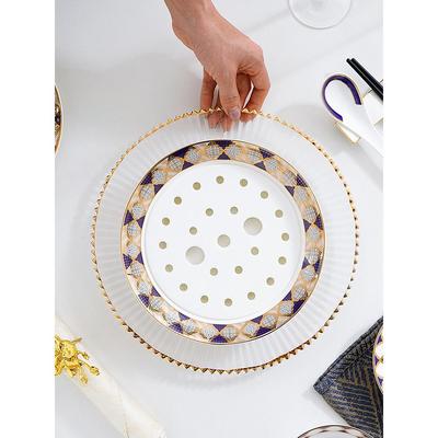 饺子GAC骨瓷沥水双用层盘盘家大号陶瓷盘水饺盘创意轻奢菜盘深水