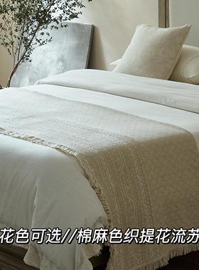 覆古侘寂风棉麻强色OLC织苏提花流盖毯缩多用途发毯民宿床尾装饰