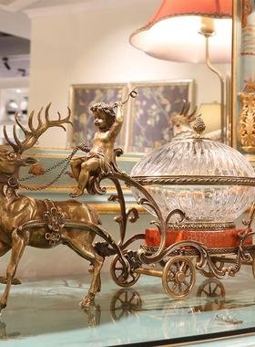 法式欧式铜配水晶鹿拉车白FH01-131造饰型色糖果盒桌面装摆小件送