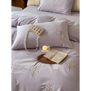 少女心单100ZHZs磨毛刺绣系带件栀花信紫色床上四套1.5m1.子8床被