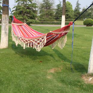 ns波西米亚防侧翻吊床带木流棒苏花民宿木棍吊床i休闲 户边外秋千