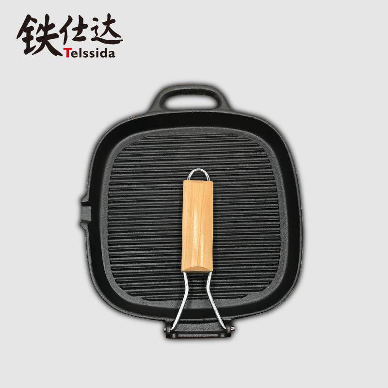 出口铁板烧盘家烤肉煎鱼锅加厚用铸铁牛排平锅底锅煎烤盘锅Telssi