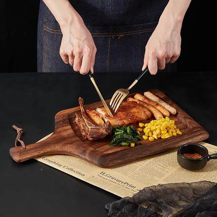 实木牛盘木质餐披萨排牛扒木板盘子餐具牛GIT排盘木盘托 托盘盘西