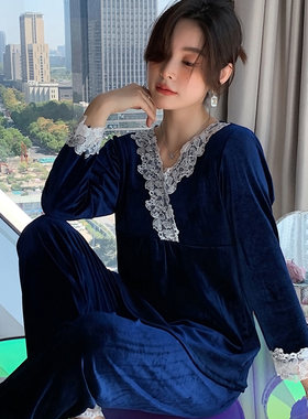 加厚金丝绒宽松绣花可外穿家居服