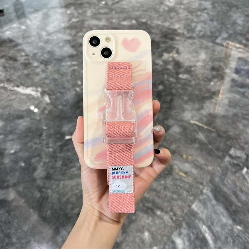 夏日清新线条涂鸦适用于苹果16 15 14pro maxD手机壳13粉色牛仔腕