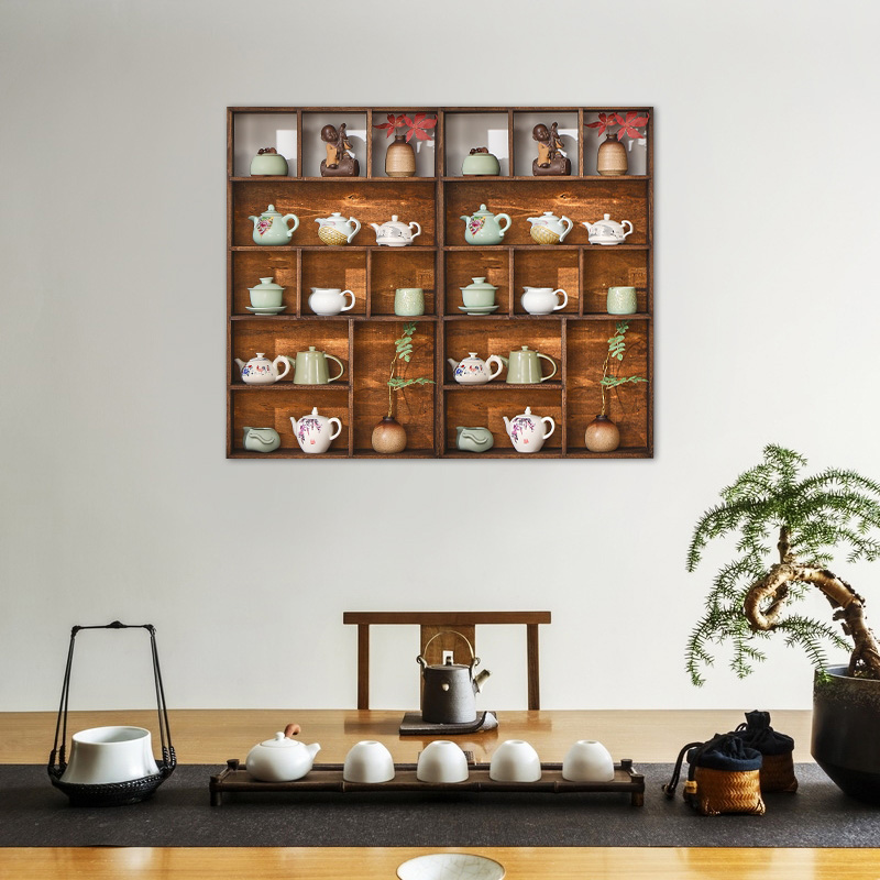 实木中式挂墙茶杯架壁挂式博古架墙上茶壶展示架置物架茶具摆件架