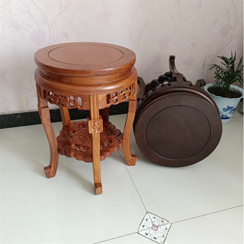 实木鱼缸架中式花架空调底座奇石工艺品矮架子大花瓶架木质置物架