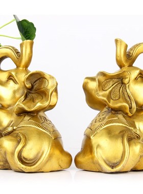 朴器 7寸铜财富象摆件一对 铜大象一对 铜吸水象一对 摆件