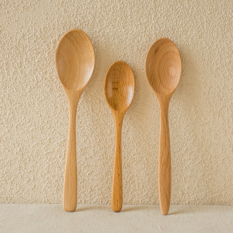 YE HOME日式木质勺~体轻且质固~无漆长柄蜂蜜勺 调羹汤匙儿童粥勺