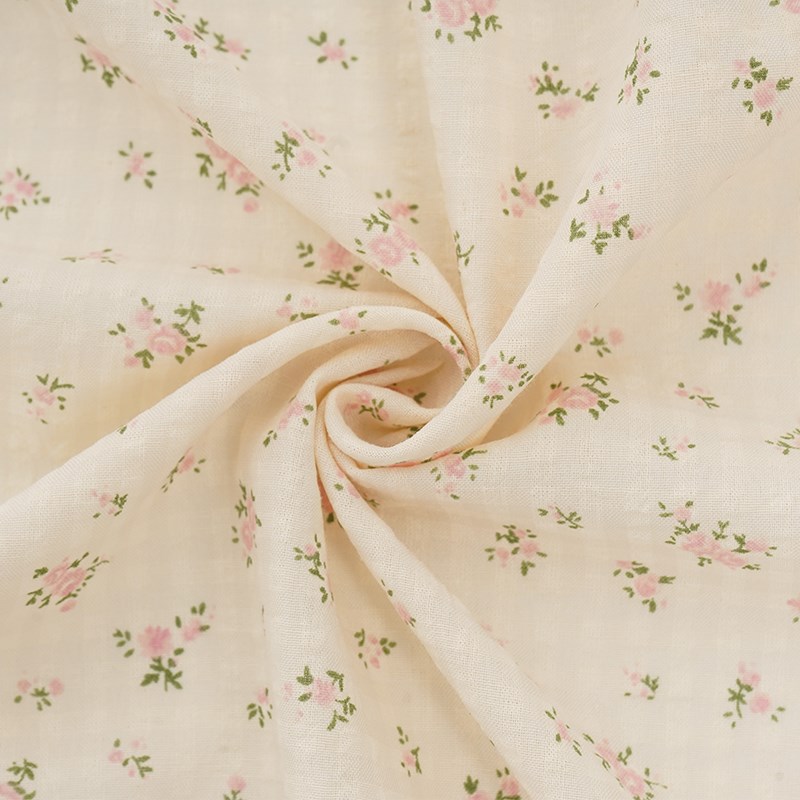 韩系格子碎花布料春夏肌理感绉布皱布连衣裙子服装设计师手工面料