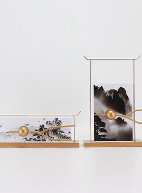 新中式客厅入户玄关柜摆件书房亚克力金属工艺品售楼处样板房软装