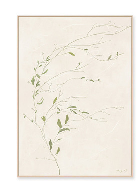 日式原木风装饰画绿色树枝极简主义绿植壁画客厅落地画侘寂风挂画