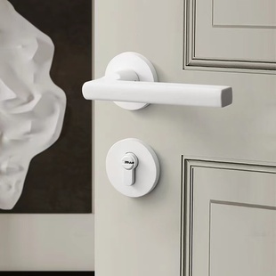 白色室内门锁通用型分体家用锁具简约卧室木门锁房间门锁磁吸门锁