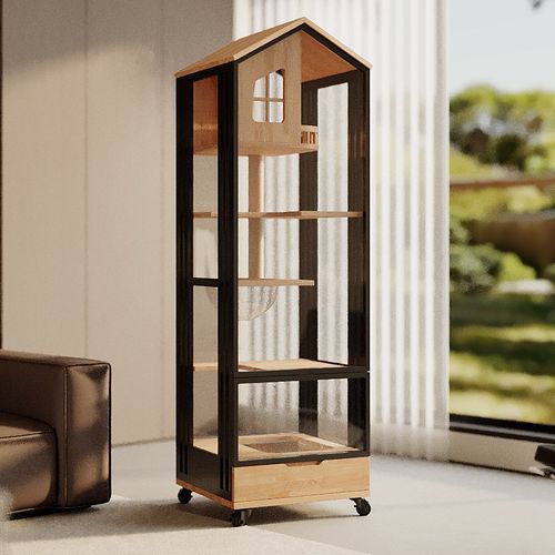 不占地猫别墅家用室内小户型猫砂盆一体全景猫柜猫屋纯实木猫笼子