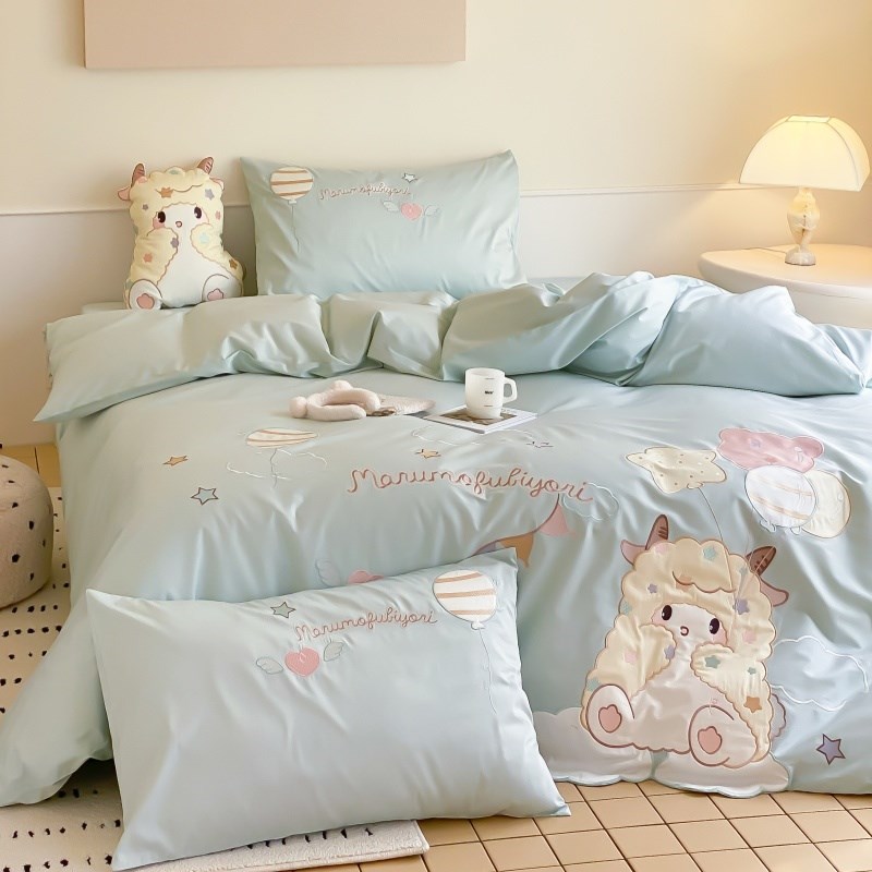可爱小羊纯棉100S高支长绒棉四件套少女心贴布绣被套全棉床上用品