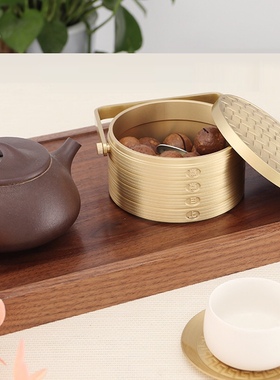 蒸蒸日上收纳盒中式居家纯黄铜摆件创意茶几收纳茶叶罐高档干果盒