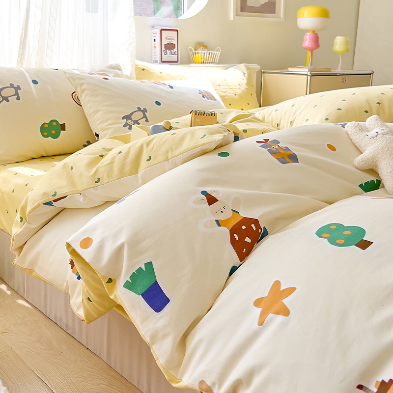 鲁啦啦 儿童活泼卡通纯棉宿舍床单被套四件套定制床笠床罩床上用