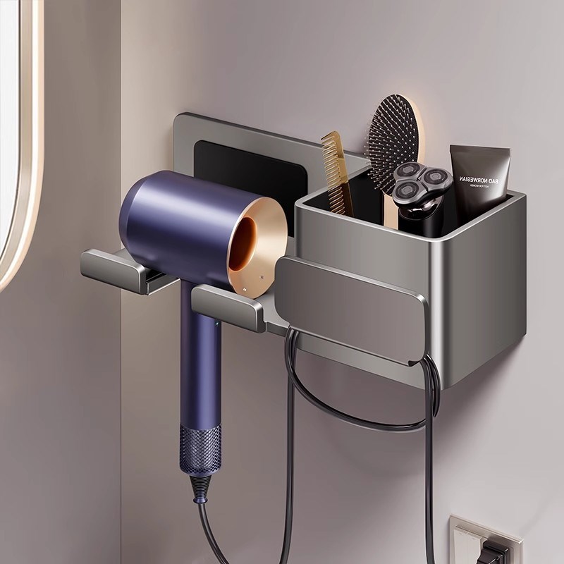 吹风机置物架免打孔卫生间收纳绕线电吹风挂架吹风筒支架浴室架子