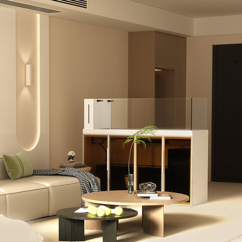 鱼之家兰寿鱼缸工业风简约茶色极窄柜门溪流中型水草底滤客厅超白