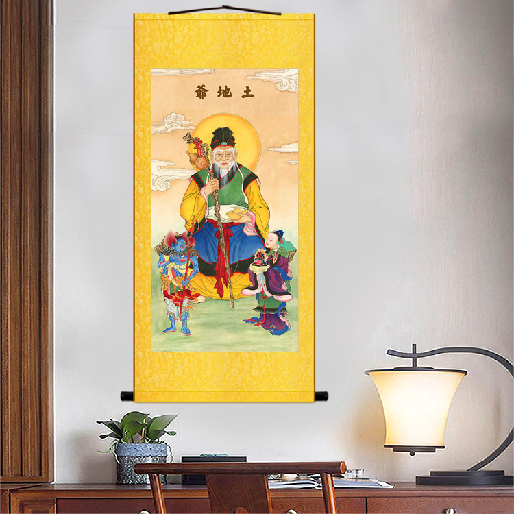 土地公爷神像画 张福德正神画像 家用书房绢布卷轴挂画装饰画定制