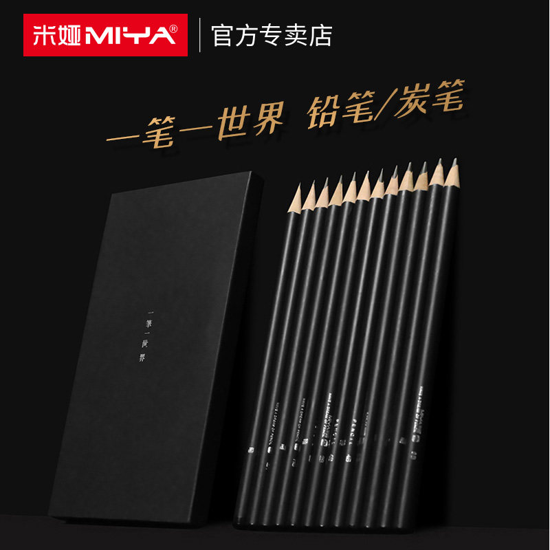 miya米娅炭笔素描铅笔美术生专用速写碳笔一笔一世界软中硬学生用