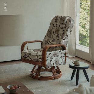 东南亚藤艺复古风藤编可旋转单人沙发椅客厅阳台老人休闲椅 叕木
