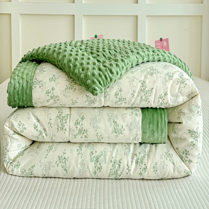 A类全棉纯棉豆豆被被子被芯棉加绒毛绒被子秋冬保暖可机洗大豆被