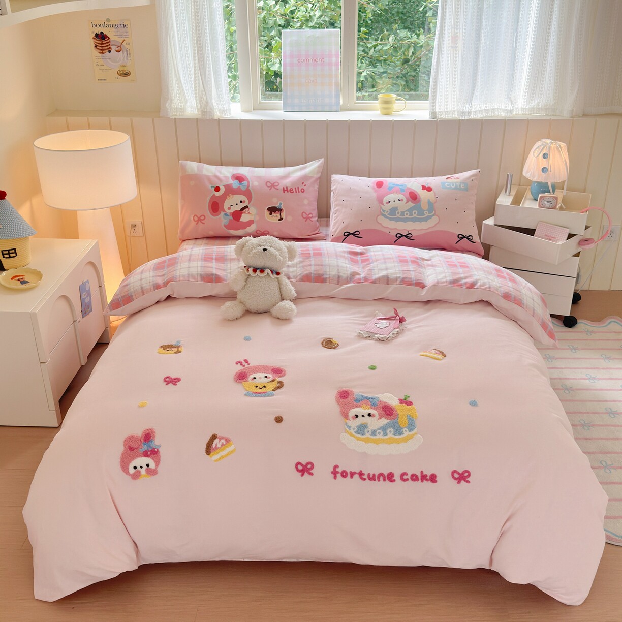 数码印花全棉磨毛毛巾绣四件套纯棉可爱卡通小熊蛋糕床品套件绣花