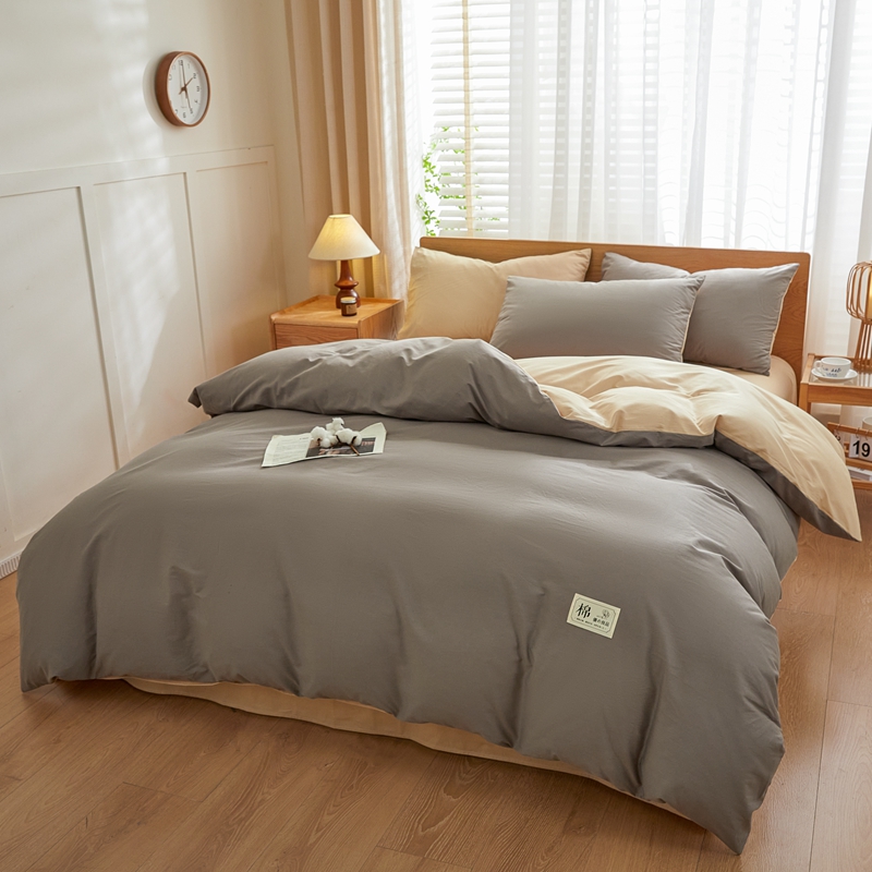 全棉纯棉学生宿舍上下铺三件套纯色格子床单被套床笠款床上用品