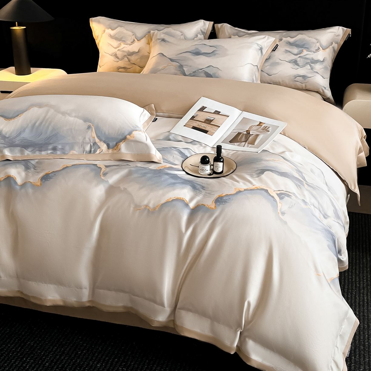 亲肤棉数码印花拼角四件套