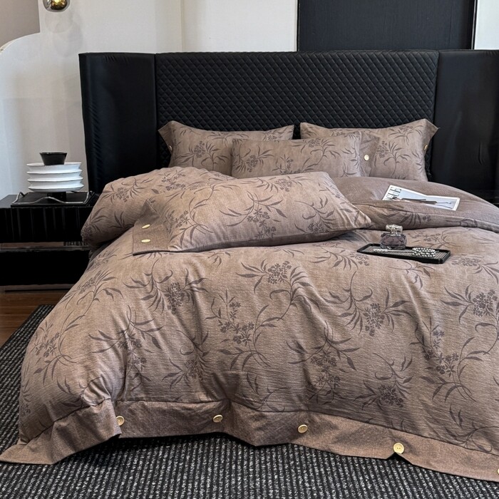 A类法式田园风纽扣款亚麻四件套