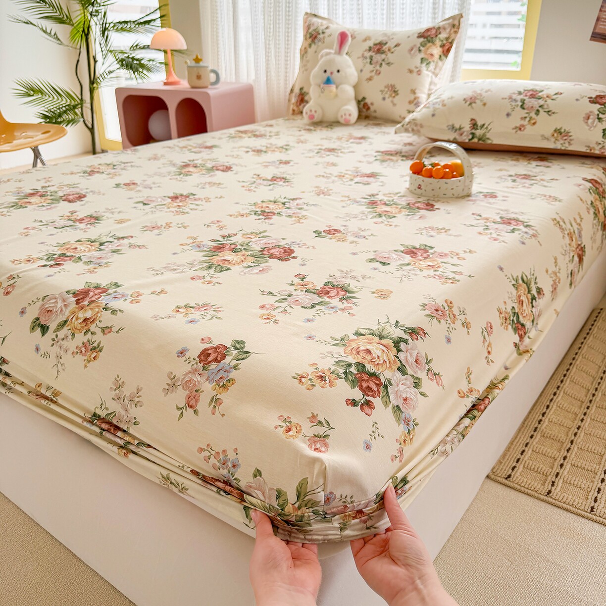 全棉喷气印花床笠纯棉碎花小清新床垫保护套全包裹图案柔软舒适