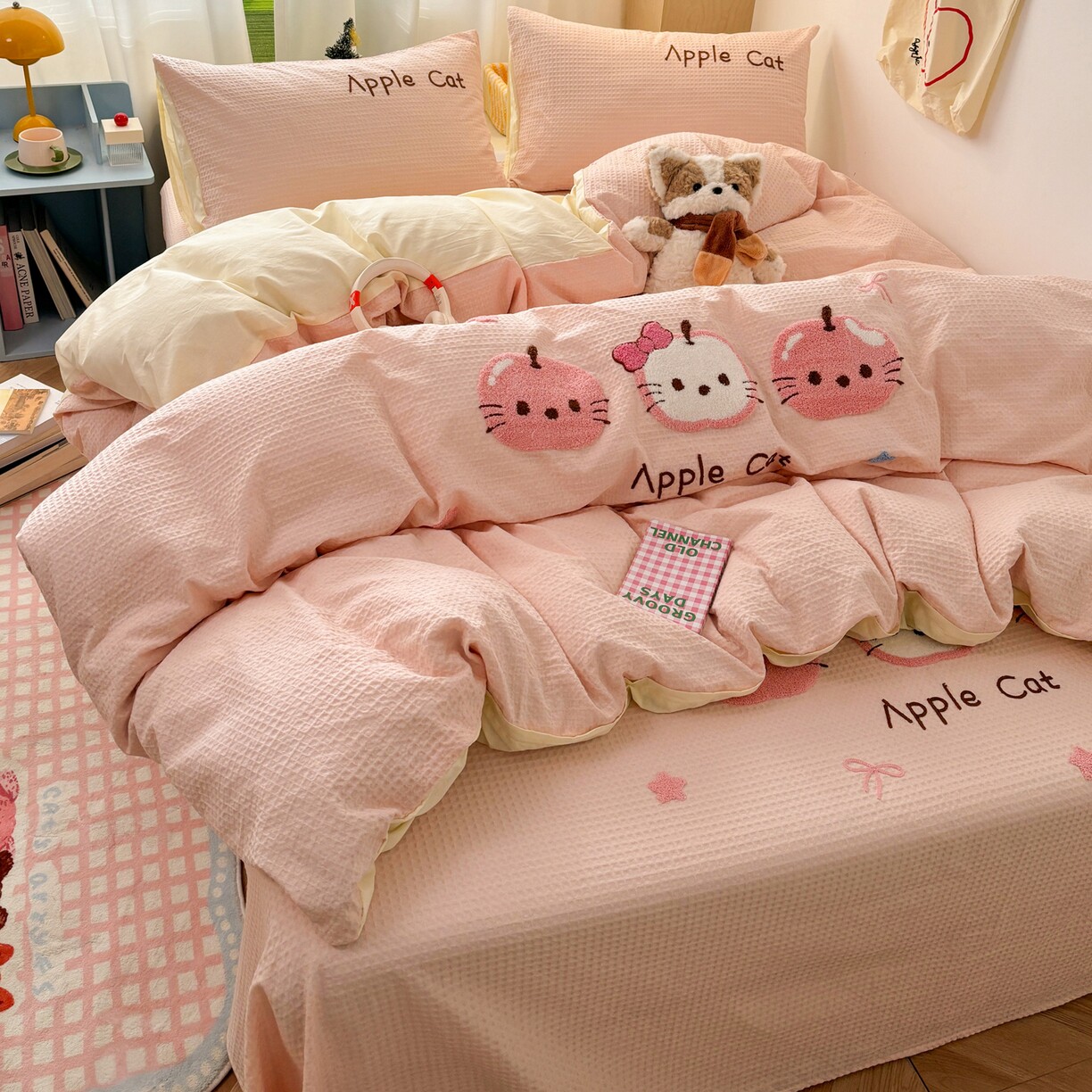 全棉华夫格毛巾绣单品系列纯棉床单被套枕套床笠斜纹可爱刺绣卡通