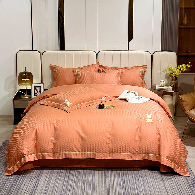 100支新疆长绒棉床单床盖款四件套纯棉全棉轻奢几何纹理床品套件