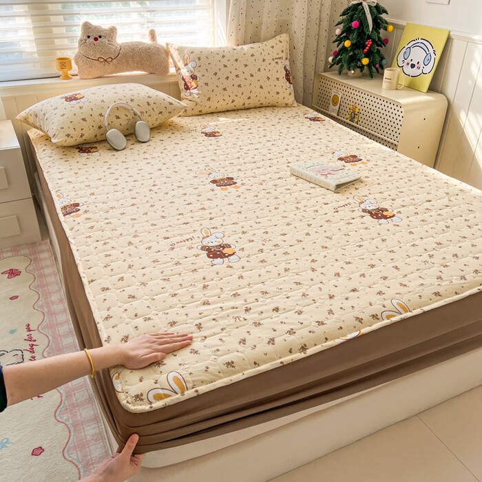 夹棉床笠三件套加厚床垫保护套床罩套件床垫保护套四季通用全包款